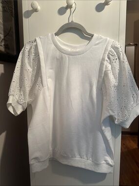 Fate White Eyelet Puff Sleeve Sweat Top